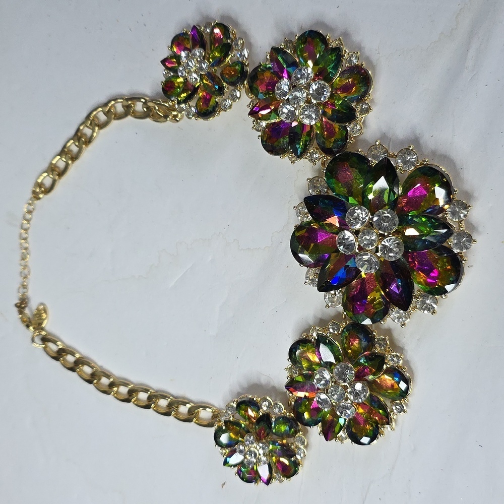 Multicolor Floral Crystal Statement Necklace - image 6